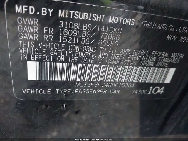 2017 MITSUBISHI MIRAGE G4 ML32F3FJ4HHF15384 Photo 8