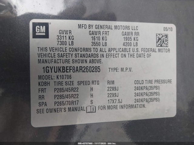 2010 CADILLAC ESCALADE 1GYUKBEF8AR260285 Photo 8