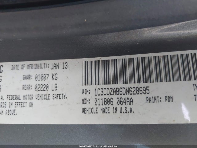 Aukcja sprzedaży 2013 Dodge Avenger Se, vin: 1C3CDZAB6DN628695, numer aukcji: 43707877