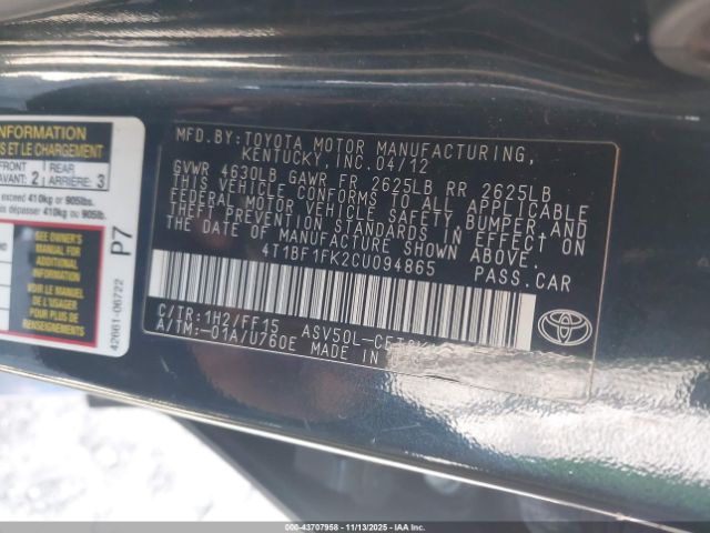 2012 TOYOTA CAMRY 4T1BF1FK2CU094865 Photo 8