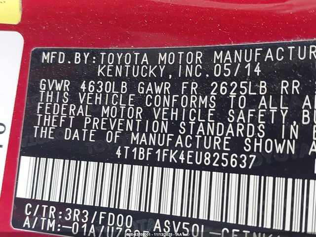 Toyota CAMRY LE 2014 4T1BF1FK4EU825637 Image 9