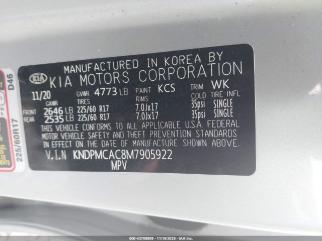 2021 KIA SPORTAGE KNDPMCAC8M7905922 Photo 8