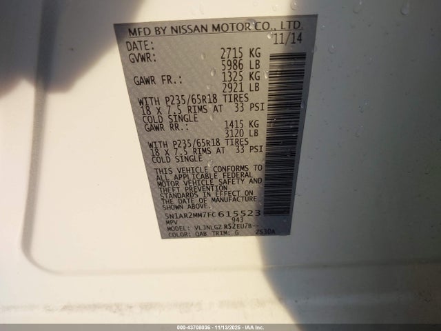 5N1AR2MM7FC615523 Nissan Pathfinder Sl