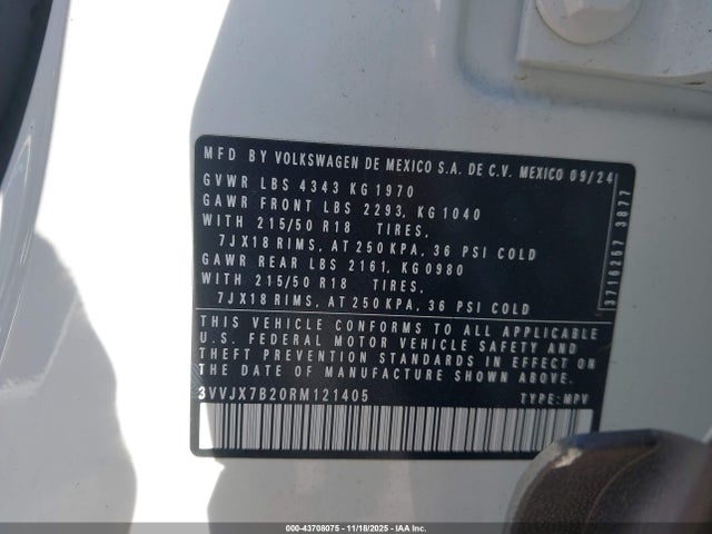 Продаж на аукціоні авто 2024 Volkswagen Taos 1.5t Se Black, vin: 3VVJX7B20RM121405, номер лоту: 43708075