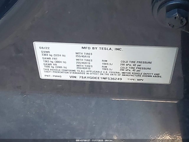 2022 TESLA MODEL Y 7SAYGDEE1NF536249 Photo 8