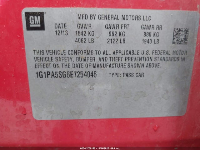 1G1PA5SG6E7254046 Chevrolet Cruze Ls Auto