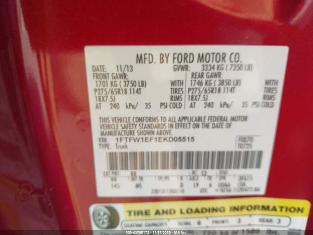 1FTFW1EF1EKD05515 Ford F-150 Xlt