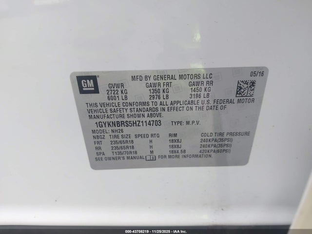 2017 CADILLAC XT5 1GYKNBRS5HZ114703 Photo 8