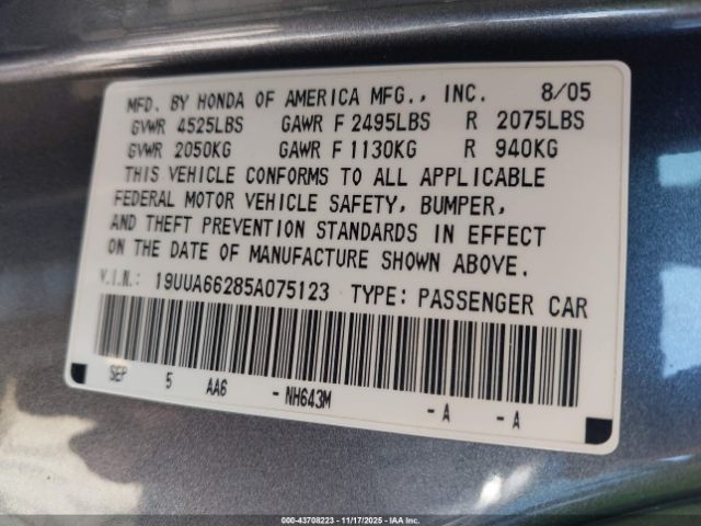 2005 ACURA TL 19UUA66285A075123 Photo 8