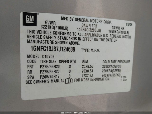 2007 CHEVROLET TAHOE 1GNFC13J37J124688 Photo 8