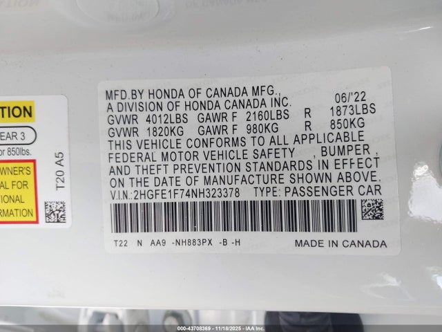 Honda CIVIC EX 2022 2HGFE1F74NH323378 Image 9