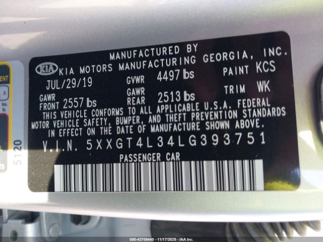 2020 KIA OPTIMA 5XXGT4L34LG393751 Photo 8