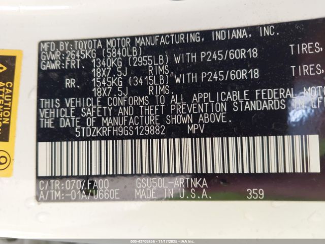 2016 TOYOTA HIGHLANDER 5TDZKRFH9GS129882 Photo 8