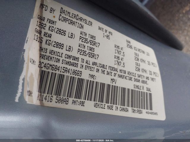 2005 CHRYSLER PACIFICA 2C4GM68415R410669 Photo 8