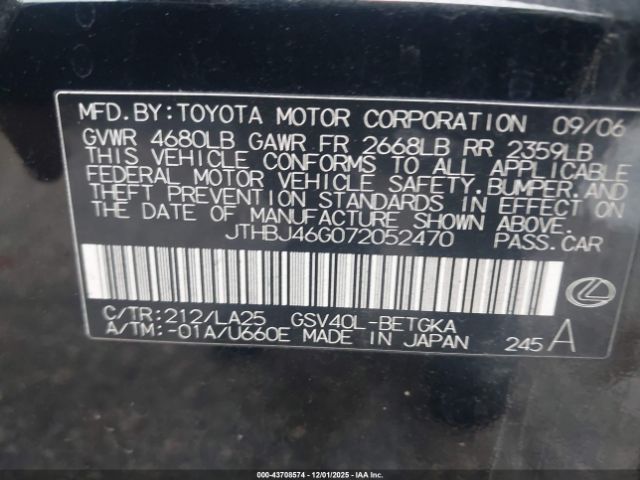 2007 LEXUS ES 350 JTHBJ46G072052470 Photo 8