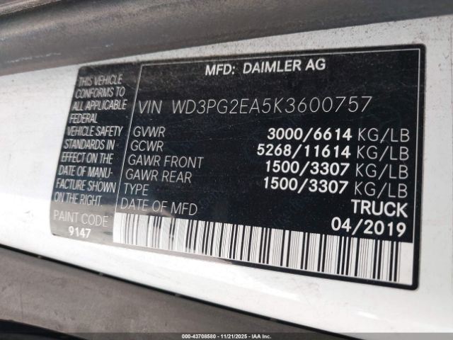 2019 MERCEDES-BENZ METRIS WD3PG2EA5K3600757 Photo 8