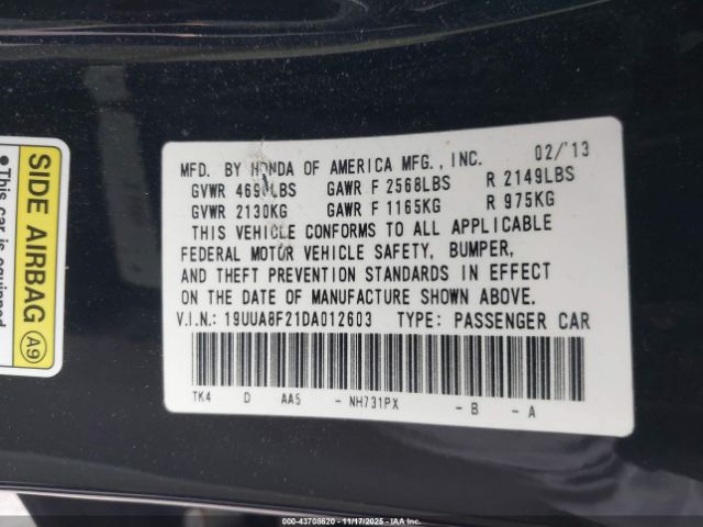2013 ACURA TL 19UUA8F21DA012603 Photo 8