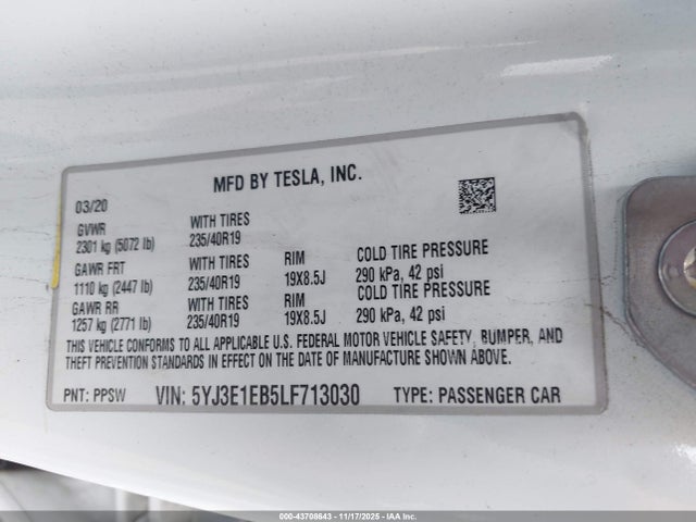 2020 TESLA MODEL 3 5YJ3E1EB5LF713030 Photo 8