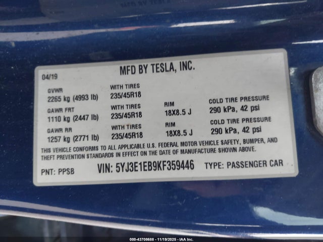 2019 TESLA MODEL 3 5YJ3E1EB9KF359446 Photo 8