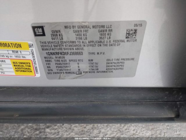 2015 CHEVROLET TRAVERSE 1GNKRFKD6FJ368663 Photo 8