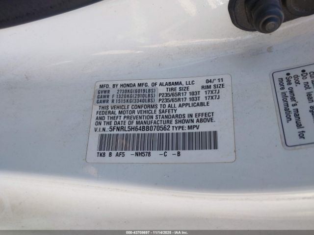 2011 HONDA ODYSSEY 5FNRL5H64BB070562 Photo 8