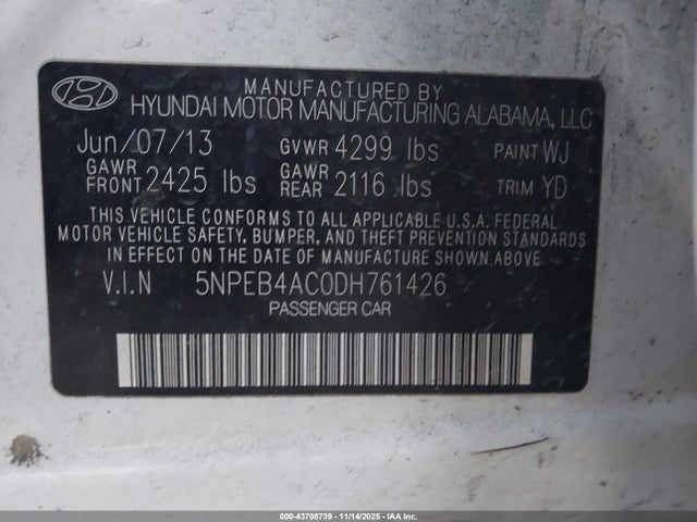 2013 HYUNDAI SONATA 5NPEB4AC0DH761426 Photo 8
