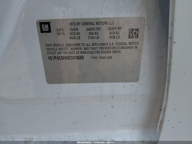 1G1PA5SHXE7474668 Chevrolet Cruze Ls Auto
