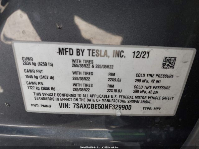 2022 TESLA MODEL X 7SAXCBE50NF329900 Photo 8