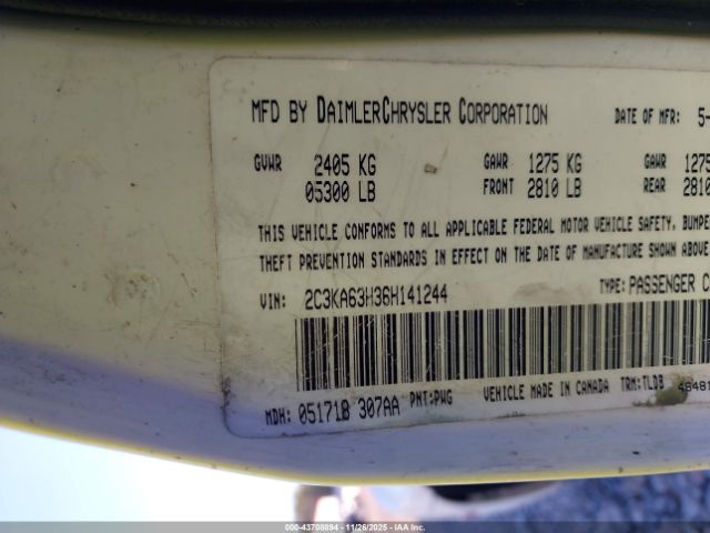 2006 CHRYSLER 300C 2C3KA63H36H141244 Photo 8