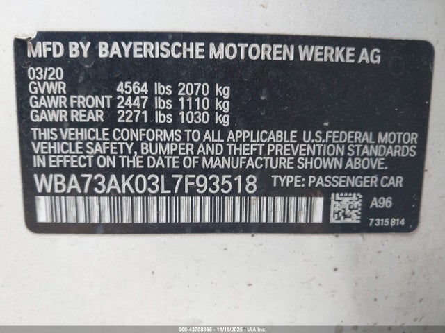 2020 BMW 228I GRAN COUPE WBA73AK03L7F93518 Photo 8