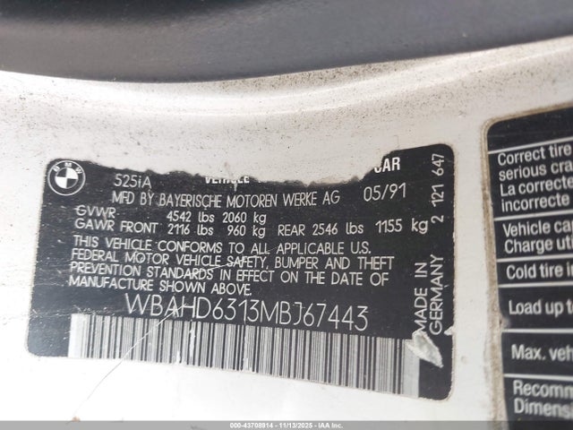 1991 BMW 525 WBAHD6313MBJ67443 Photo 8