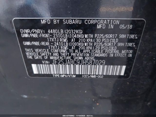 2018 SUBARU FORESTER JF2SJABC9JH587029 Photo 8