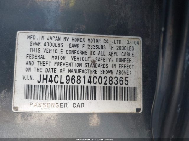 2004 ACURA TSX JH4CL96814C028365 Photo 8