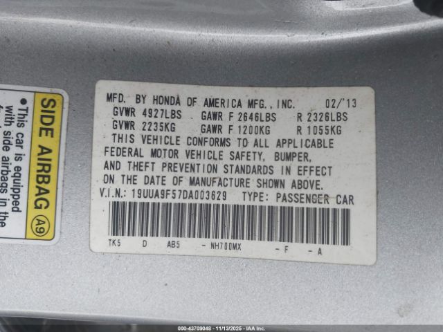 2013 ACURA TL 19UUA9F57DA003629 Photo 8