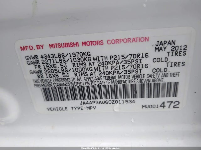 2012 MITSUBISHI OUTLANDER SPORT JA4AP3AU6CZ011534 Photo 8