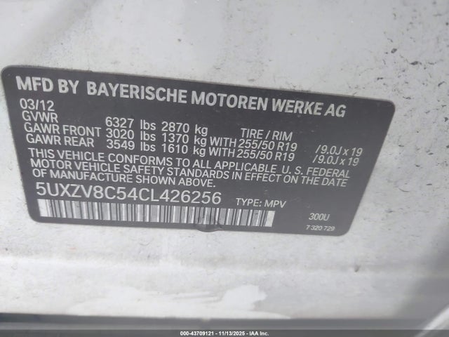 Aukcja sprzedaży 2012 Bmw X5 Xdrive50i, vin: 5UXZV8C54CL426256, numer aukcji: 43709121