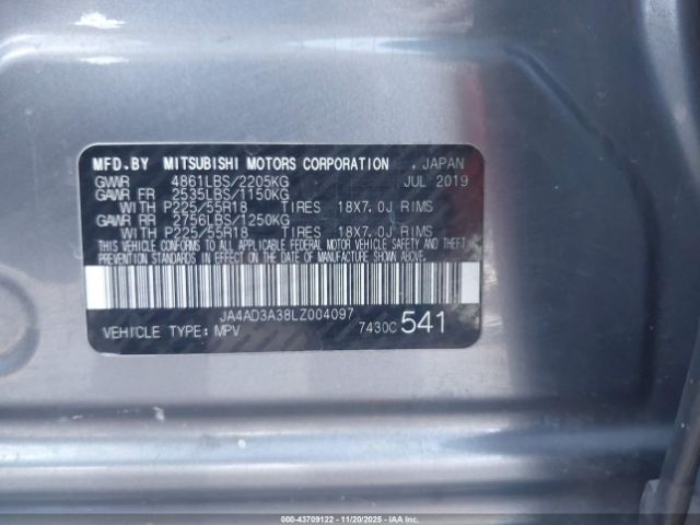 2020 MITSUBISHI OUTLANDER JA4AD3A38LZ004097 Photo 8