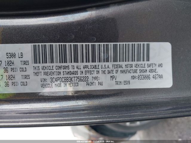 2019 DODGE JOURNEY 3C4PDCBB3KT756222 Photo 8