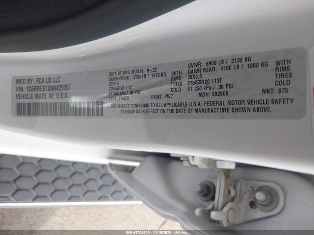 1C6RREBT0NN425057 RAM 1500 Big Horn 4x2 6&#039;4 Box