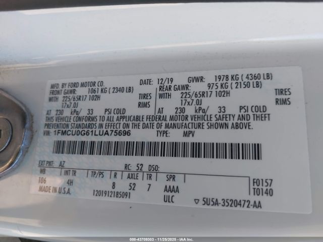 2020 FORD ESCAPE 1FMCU0G61LUA75696 Photo 8