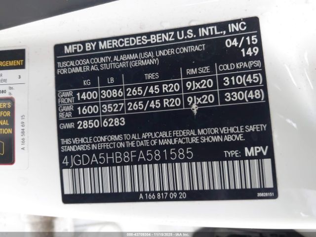 2015 MERCEDES-BENZ ML 350 4JGDA5HB8FA581585 Photo 8