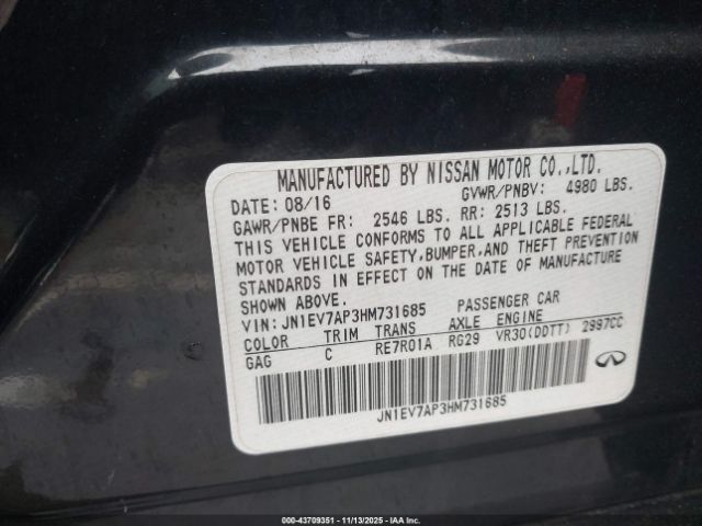 2017 INFINITI Q50 JN1EV7AP3HM731685 Photo 8