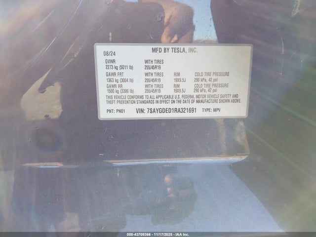 2024 TESLA MODEL Y 7SAYGDED1RA321691 Photo 8