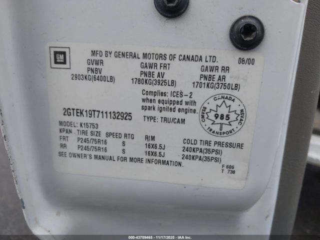 2001 GMC SIERRA 1500 2GTEK19T711132925 Photo 8