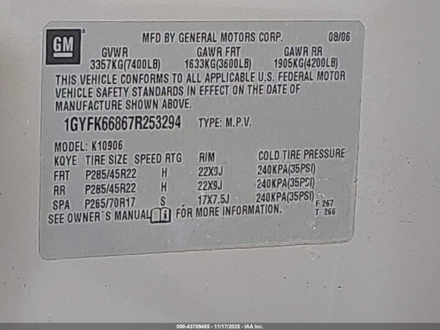 2007 CADILLAC ESCALADE ESV 1GYFK66867R253294 Photo 8