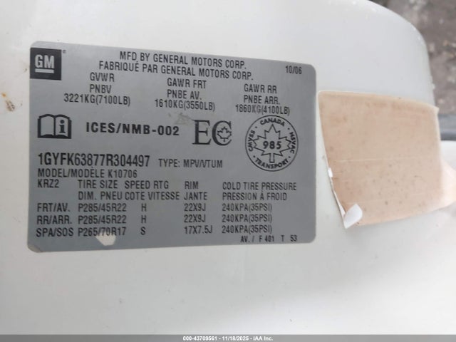 2007 CADILLAC ESCALADE 1GYFK63877R304497 Photo 8