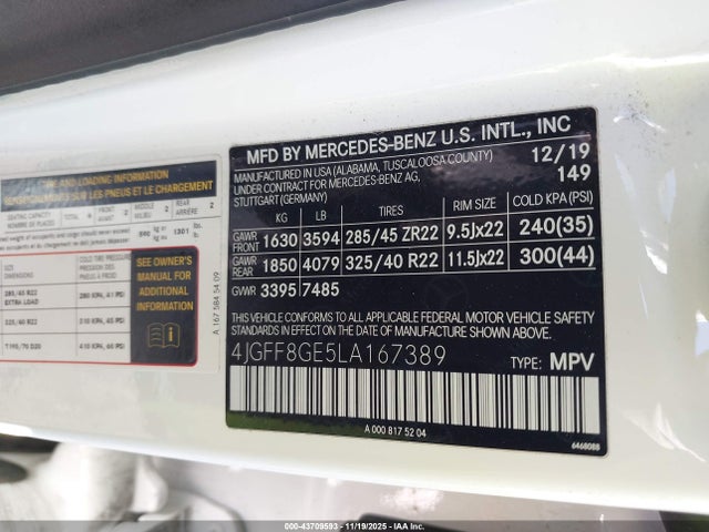 4JGFF8GE5LA167389 Mercedes-Benz Gls 580 4matic
