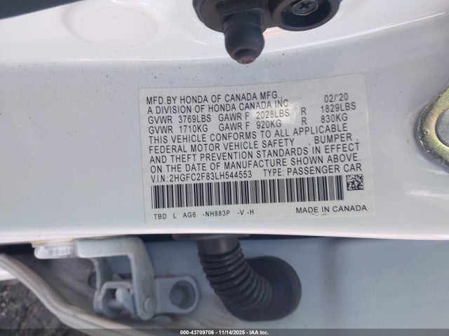 Aukcja sprzedaży 2020 Honda Civic Sport, vin: 2HGFC2F83LH544553, numer aukcji: 43709706
