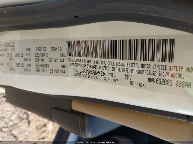 1C4PJMDBXFW704534 Jeep Cherokee Limited