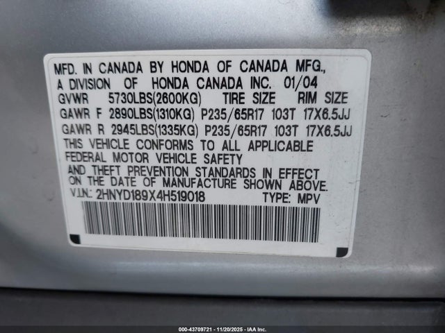 2004 ACURA MDX 2HNYD189X4H519018 Photo 8